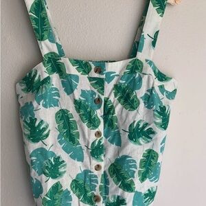 J Crew Factory Tropical Leaf Print Button-Up Tank Top